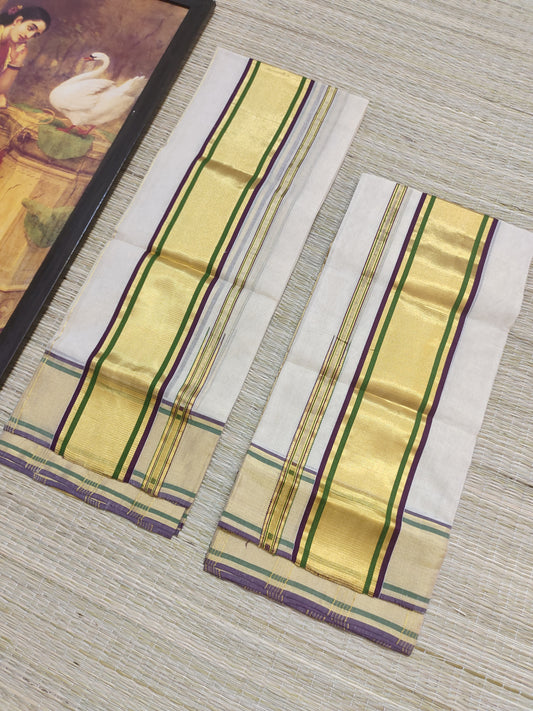 Premium Kuthampully Handloom Tissue Set Mundu With Stripes.
