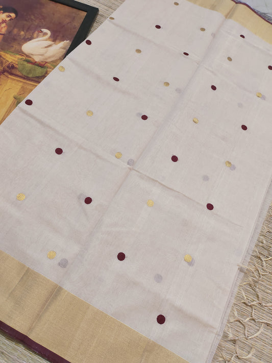 Kuthampully Premium tissue handloom saree with all-over polka weave