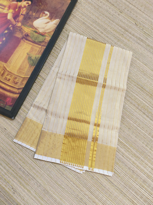 Kuthampully Premium tissue handloom saree with all-over stripes