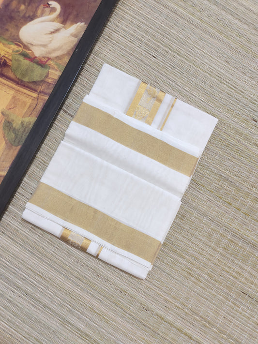 Premium Handloom Kuthampully Woven Men's Double Mundu (4 Metres).