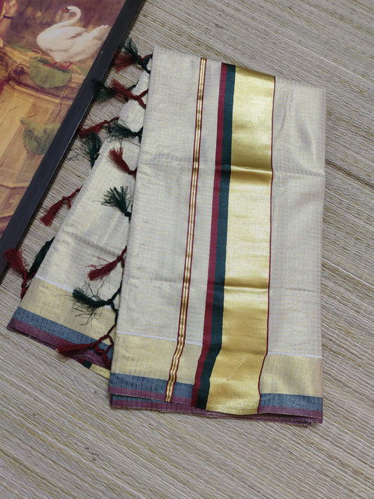 Premium Golden Tissue Saree With Micro Checks