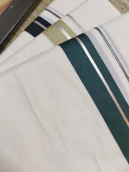 Silver Kasavu Cotton Men's Double Dhoti (4 Metres).