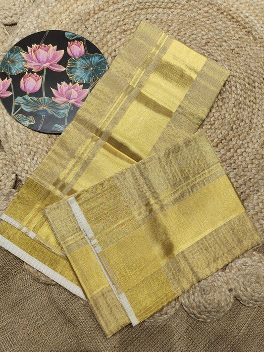 Premium Handloom Full Tissue Bridal Set Mundu With Micro Checks (2.80 Metres).