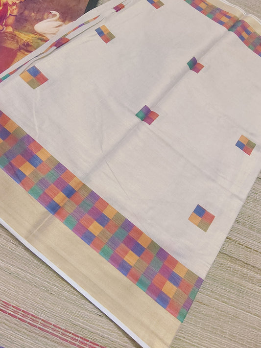 Premium Tissue Saree With Digital Printed Madras Check And Fully Printed Blouse.