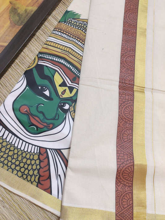 Premium Cotton Men's Double Mundu With Sticker Print.