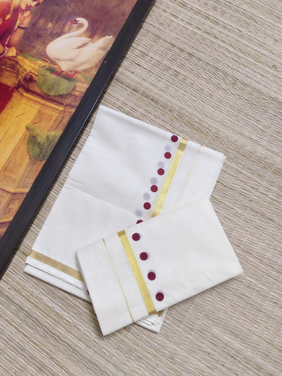 Kasavu Saree - Multicolor Dots