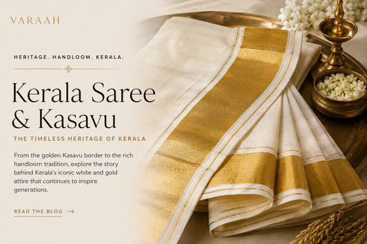 Traditional Kerala Kasavu saree in white and gold