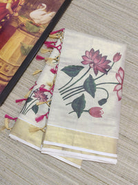 Premium Tissue Saree With Lotus Digital Prints and Floral blouse