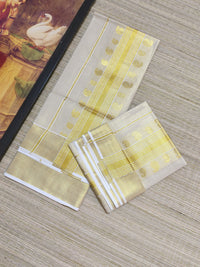 Premium Gold Tissue Set Mundu With Mango Buttas.