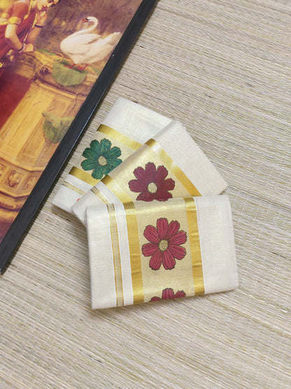 Premium Tissue Set Mundu With Floral Prints.