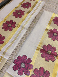 Premium Tissue Set Mundu With Floral Prints.