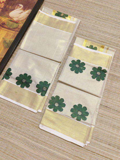 Premium Tissue Set Mundu With Floral Prints.