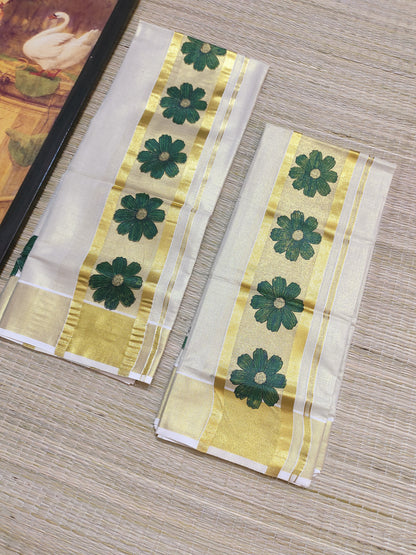 Premium Tissue Set Mundu With Floral Prints.
