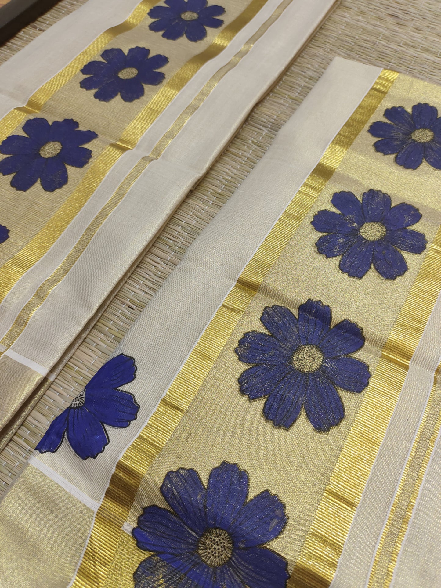 Premium Tissue Set Mundu With Floral Prints.