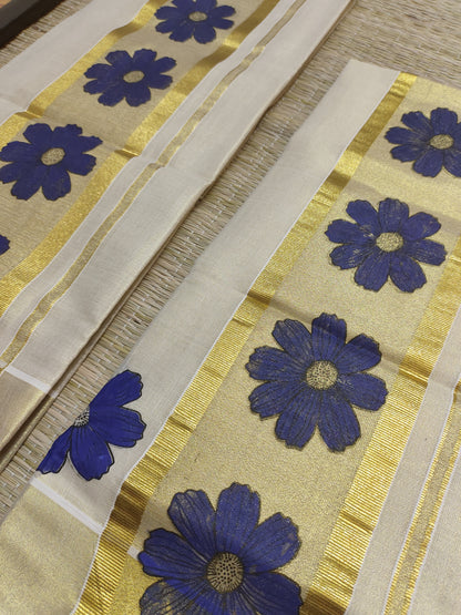 Premium Tissue Set Mundu With Floral Prints.