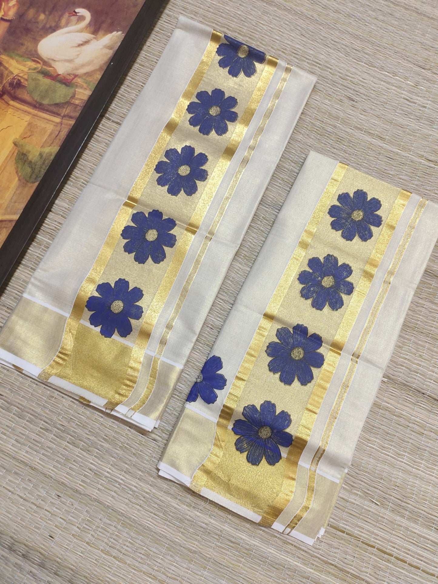 Premium Tissue Set Mundu With Floral Prints.
