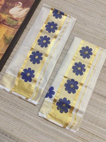 Premium Tissue Set Mundu With Floral Prints.