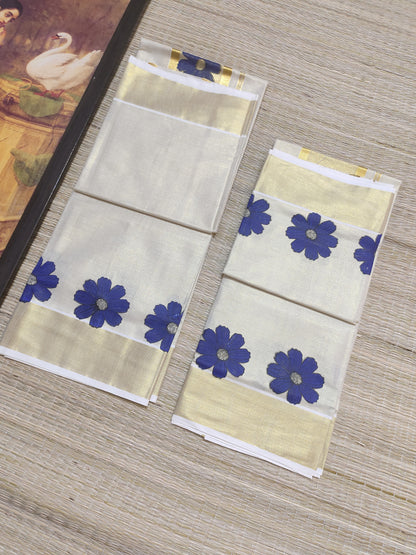 Premium Tissue Set Mundu With Floral Prints.