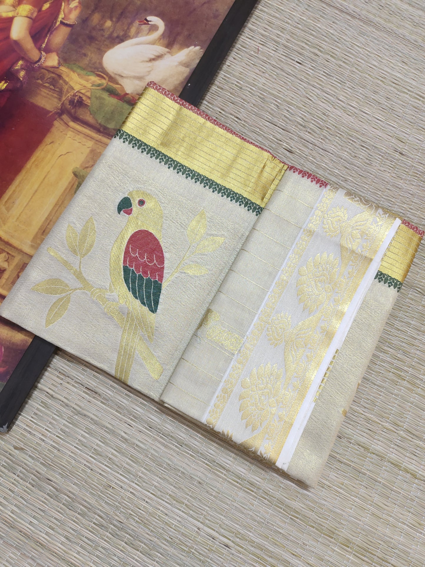 Tissue Jacquard Weave Saree With Parrot Motifs