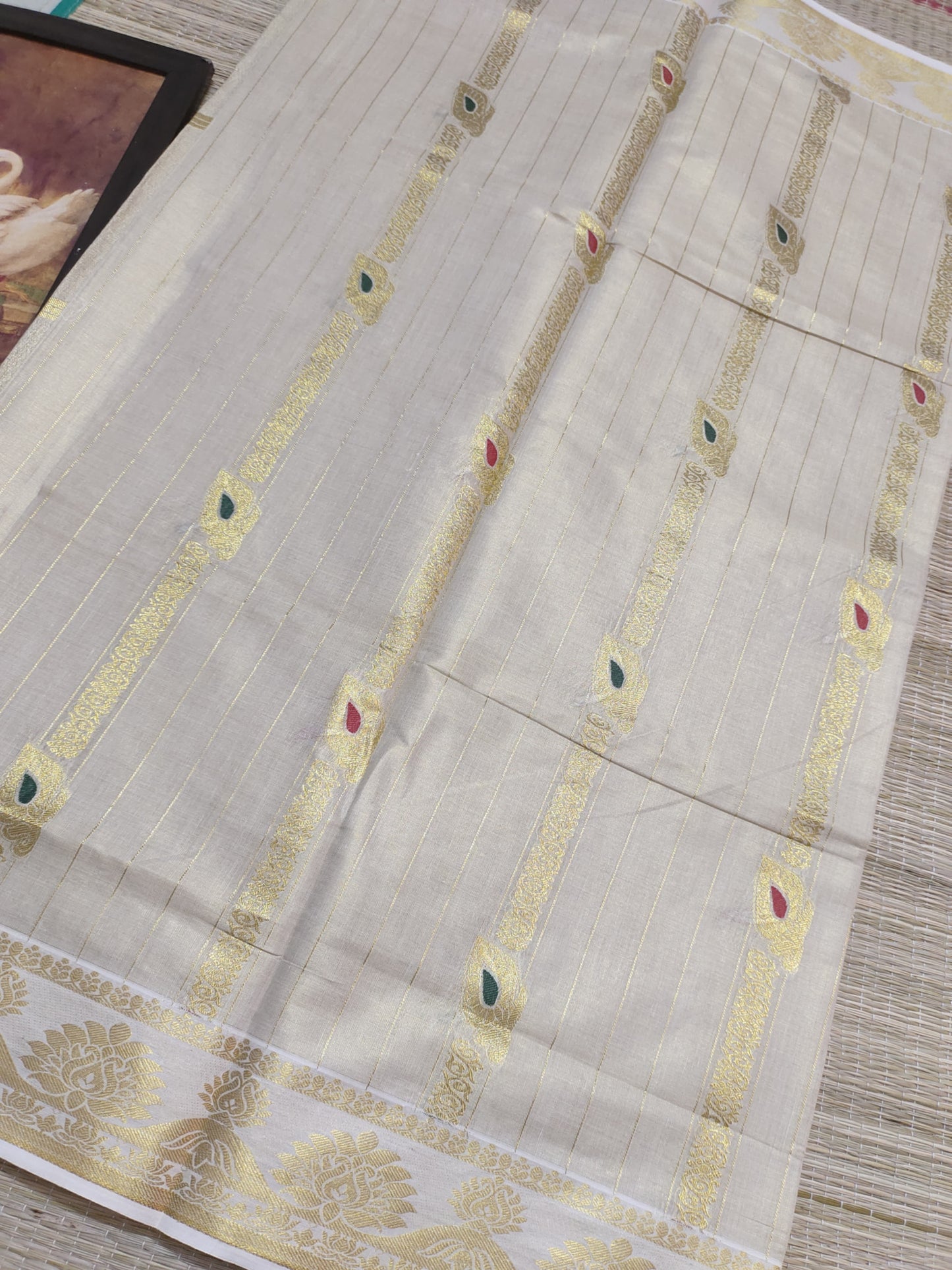 Tissue Jacquard Weave Saree With Parrot Motifs