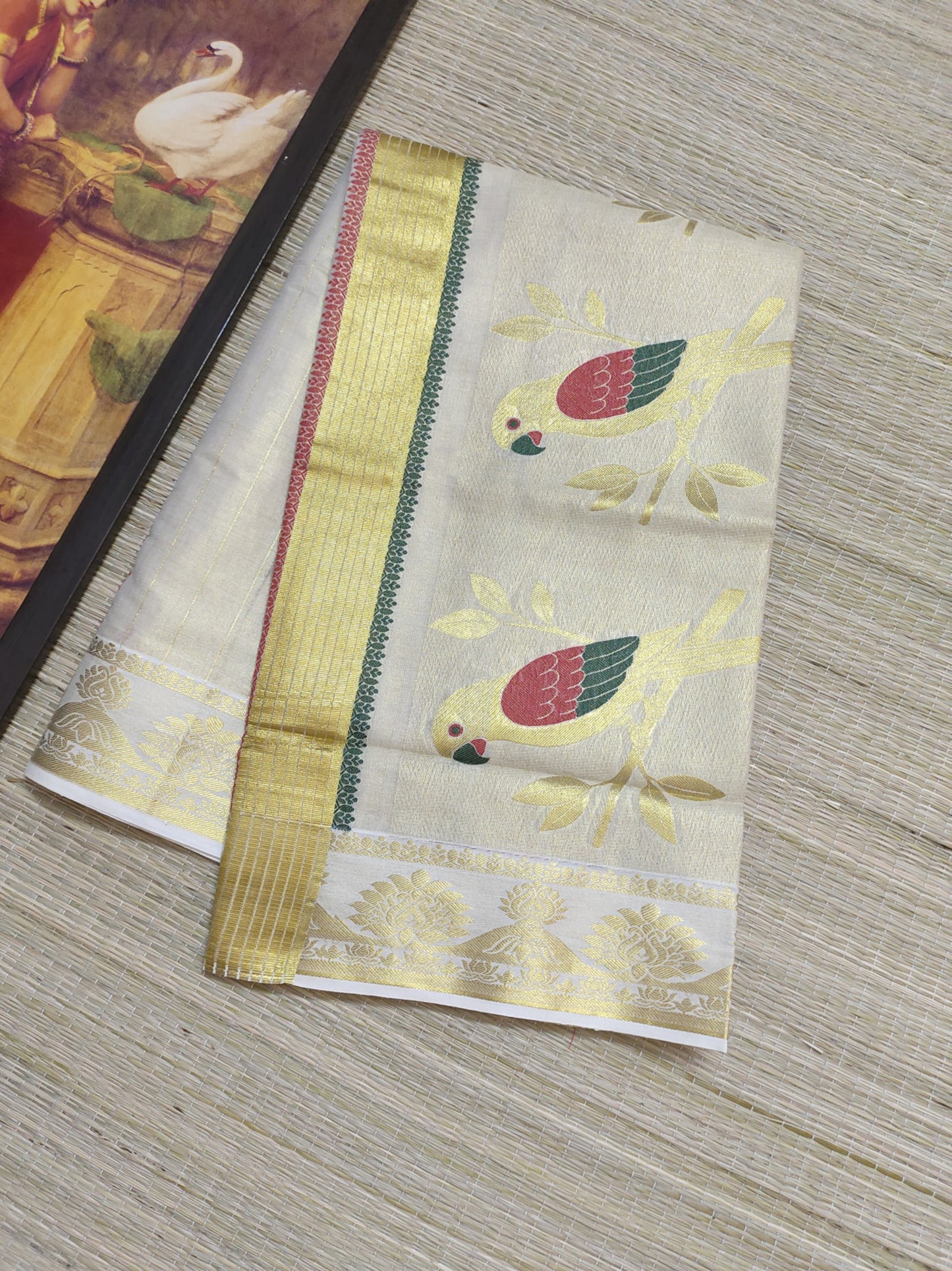 Tissue Jacquard Weave Saree With Parrot Motifs