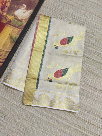 Tissue Jacquard Weave Saree With Parrot Motifs
