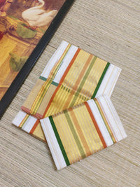 Premium Kuthampully  Handloom Cotton Set Mundu With All-Over Stripes.