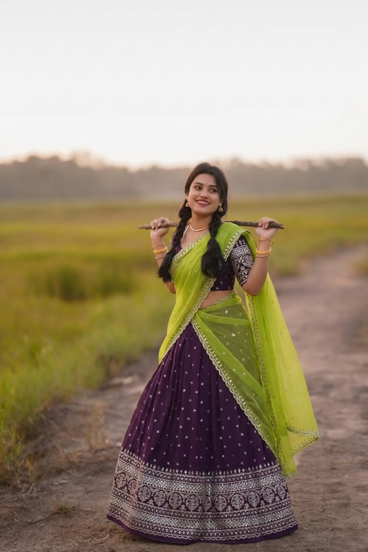 Georgette Dhavani Set With All-Over Sequence Work