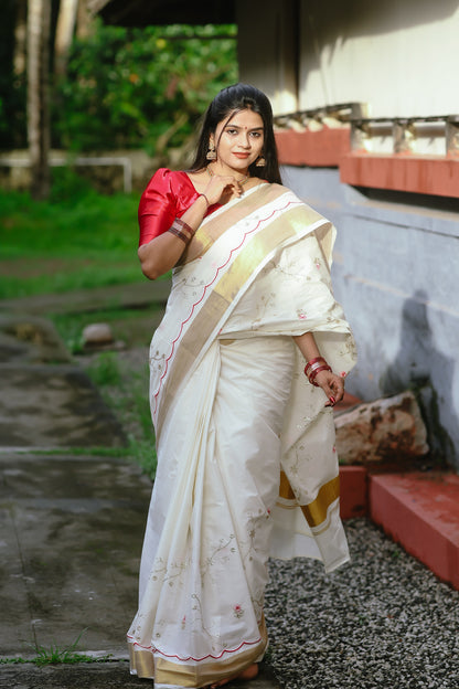 Pure cotton antique zari embroidery saree with running blouse