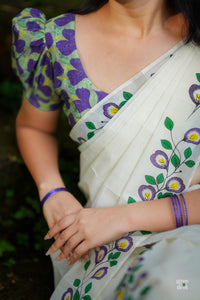 Sankupushpam Printed Pure Cotton Set Mundu with Hakoba Blouse