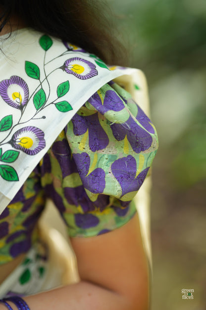 Sankupushpam Printed Pure Cotton Set Mundu with Hakoba Blouse