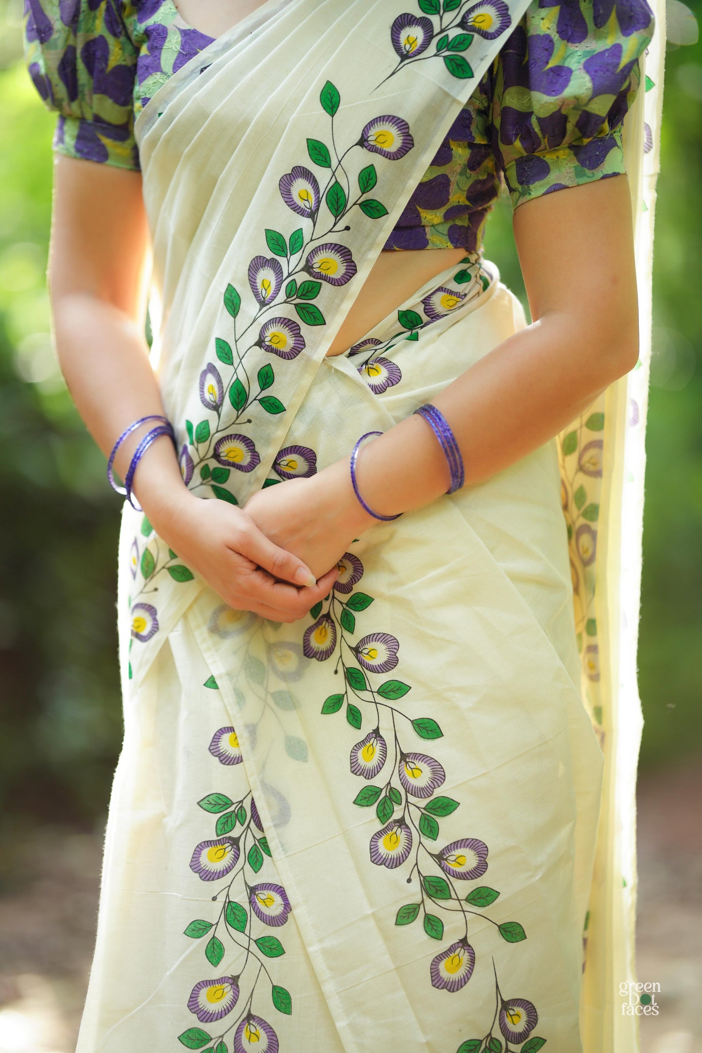 Sankupushpam Printed Pure Cotton Set Mundu with Hakoba Blouse
