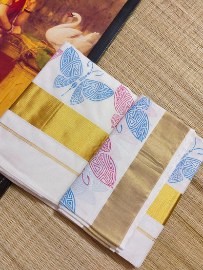 Premium cotton saree in butterfly handblock prints