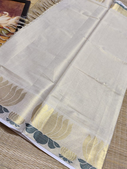Premium Tissue Saree With Lotus Weave On Borders