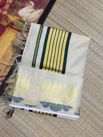 Premium Tissue Saree With Lotus Weave On Borders
