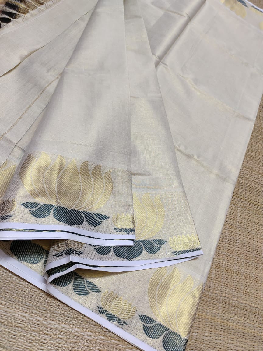 Premium Tissue Saree With Lotus Weave On Borders