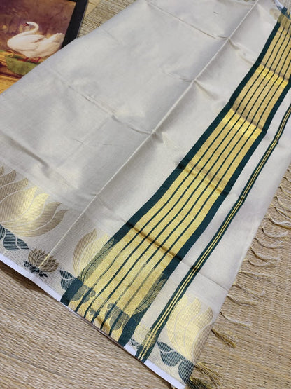 Premium Tissue Saree With Lotus Weave On Borders
