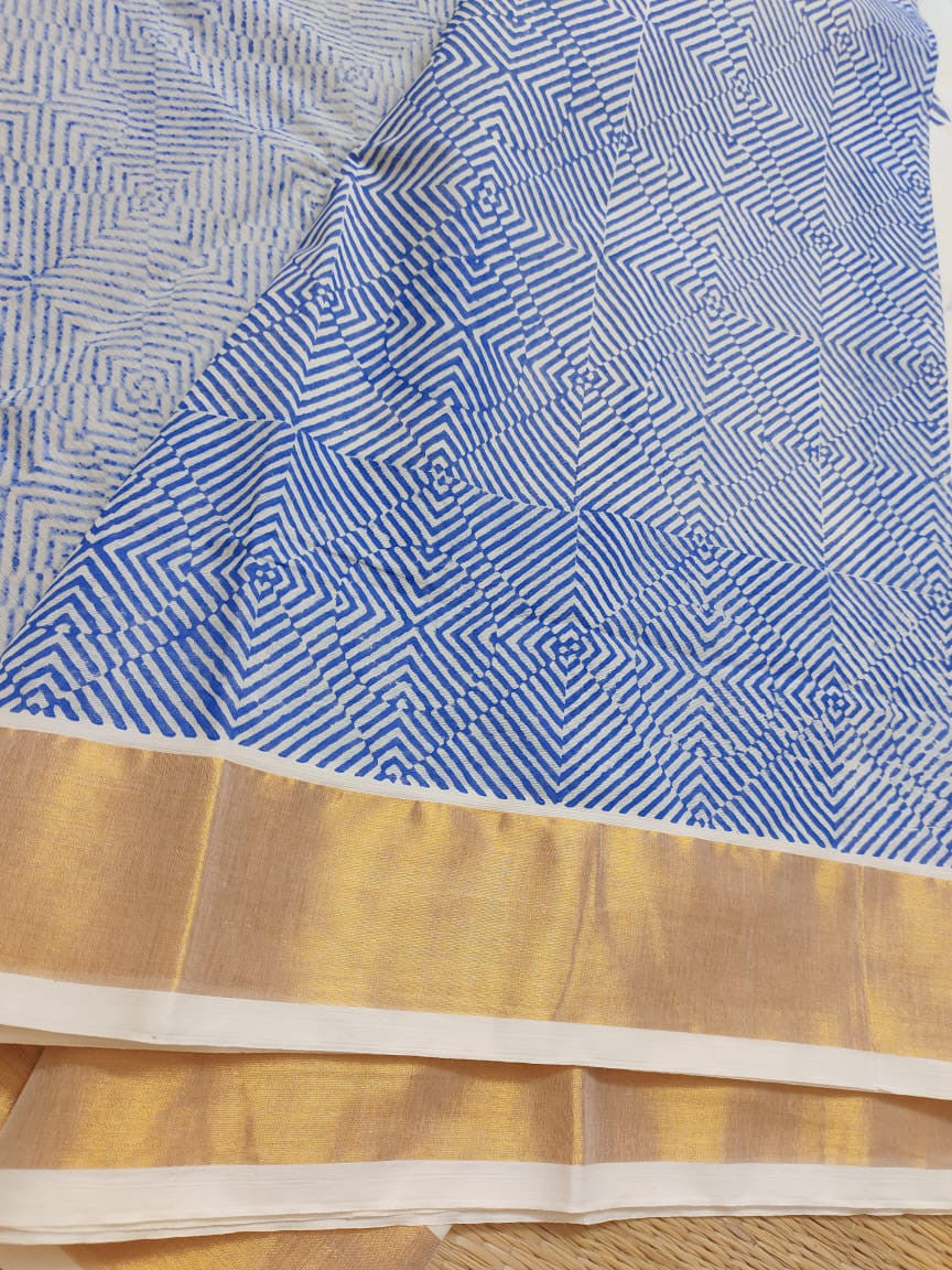 Pure Cotton Hand Block Print Saree With Fully Printed Blouse.