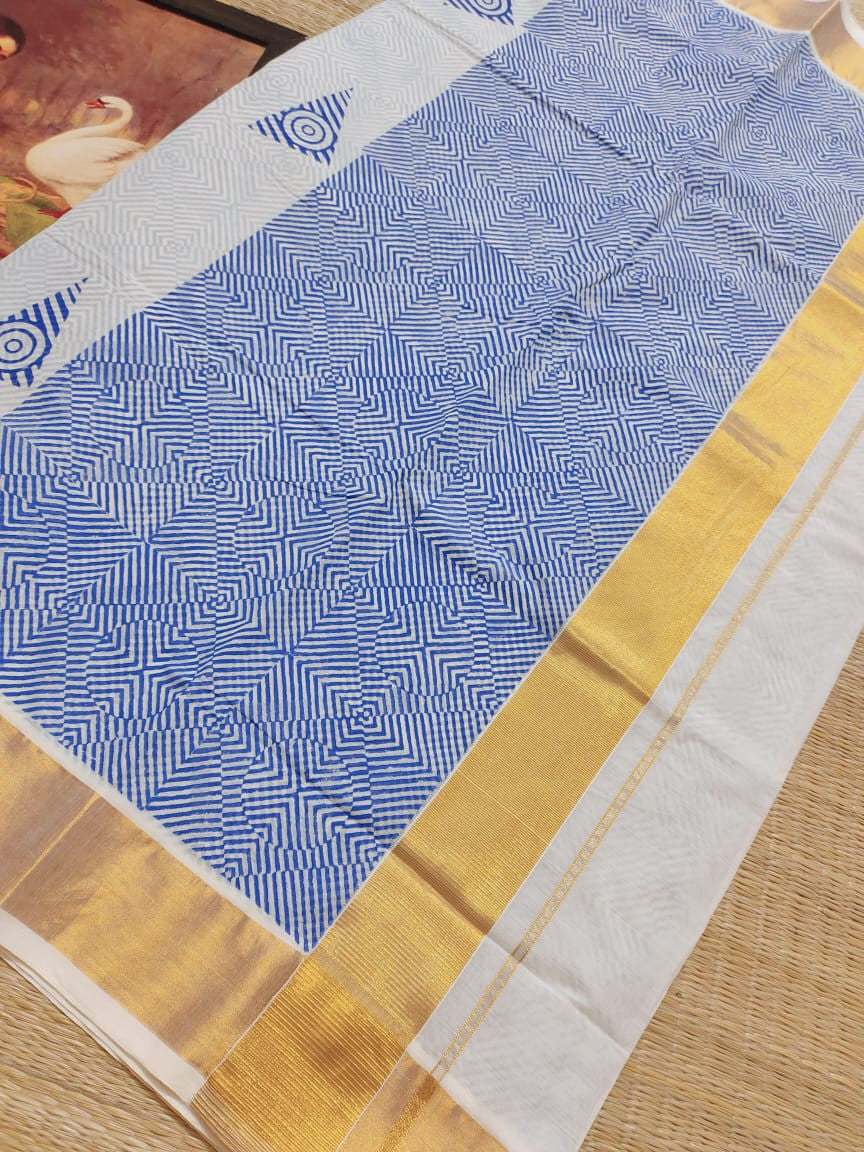 Pure Cotton Hand Block Print Saree With Fully Printed Blouse.
