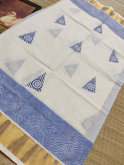 Pure Cotton Hand Block Print Saree With Fully Printed Blouse.