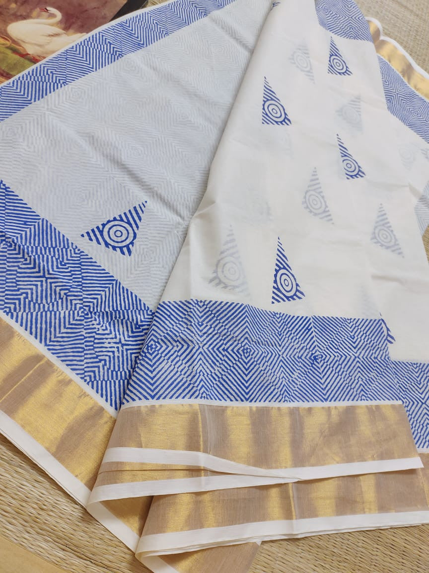 Pure Cotton Hand Block Print Saree With Fully Printed Blouse.