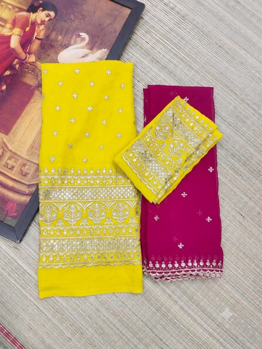 Georgette Dhavani With Sequence Work Skirt And Unstitched Blouse.