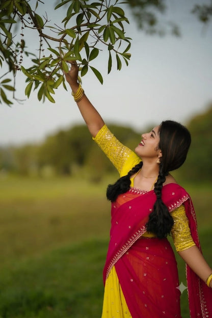 Georgette Dhavani With Sequence Work Skirt And Unstitched Blouse.