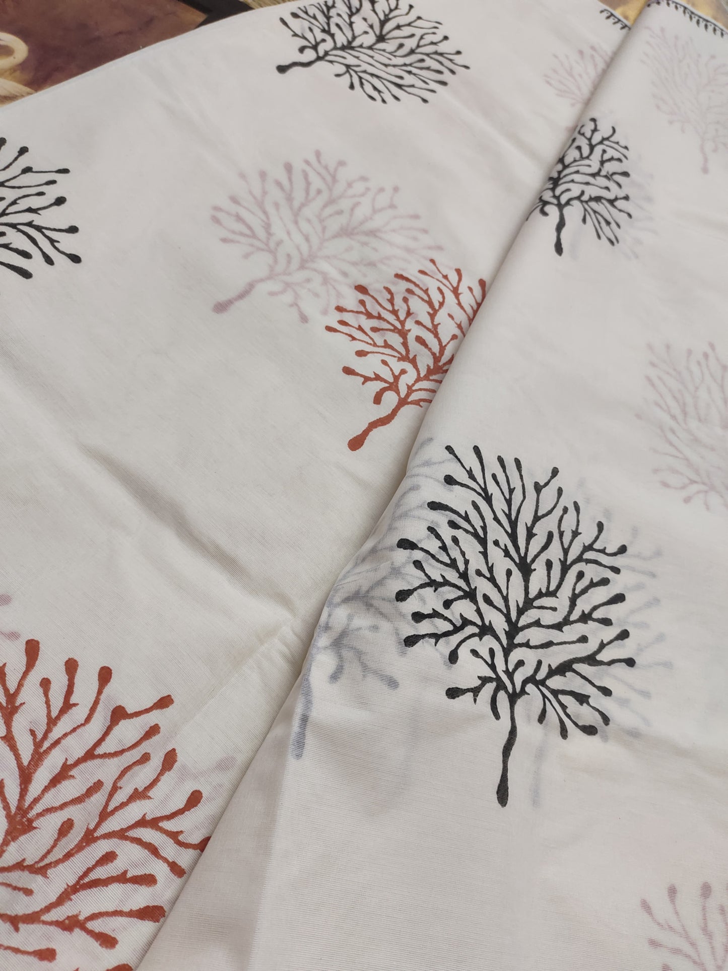 Hand block printed pure cotton saree with bold prints