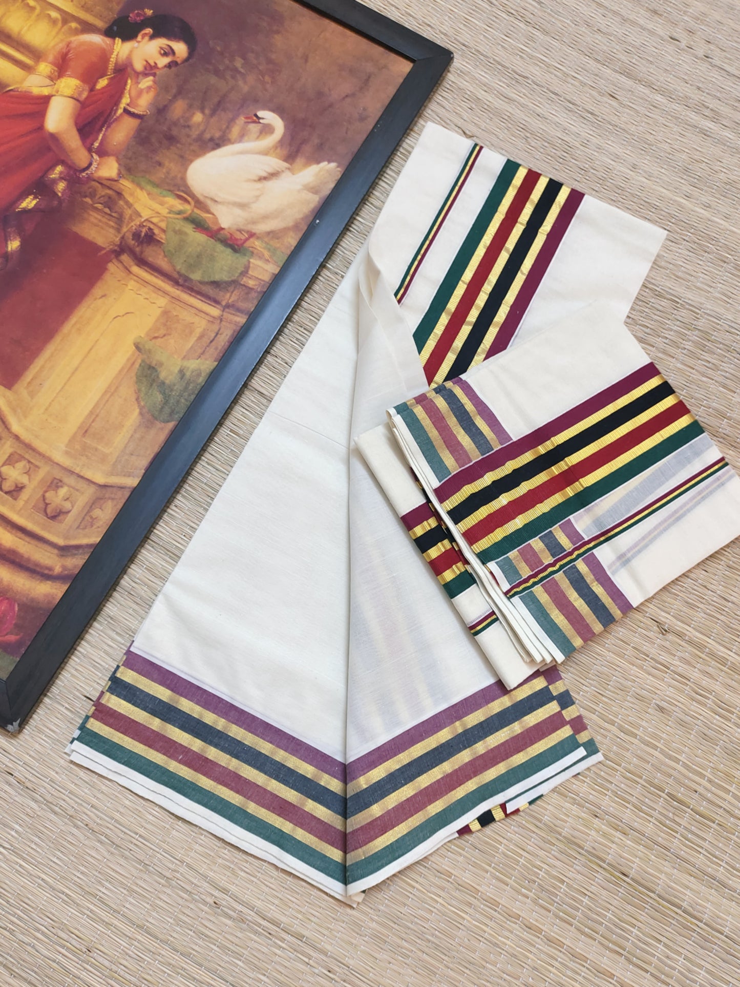 Festive edit  - pure cotton Kerala Set Mundu featuring a premium Kara and Kasavu