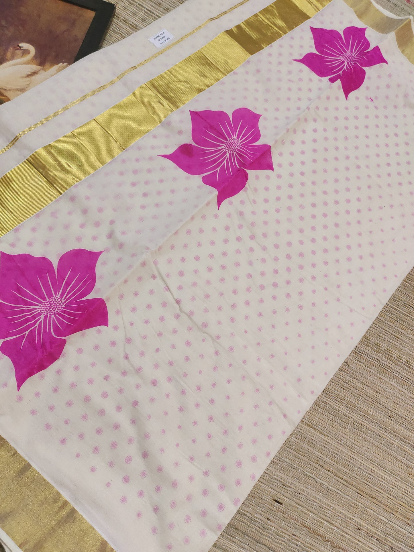 Premium cotton Kerala saree with trending floral prints and premium zari