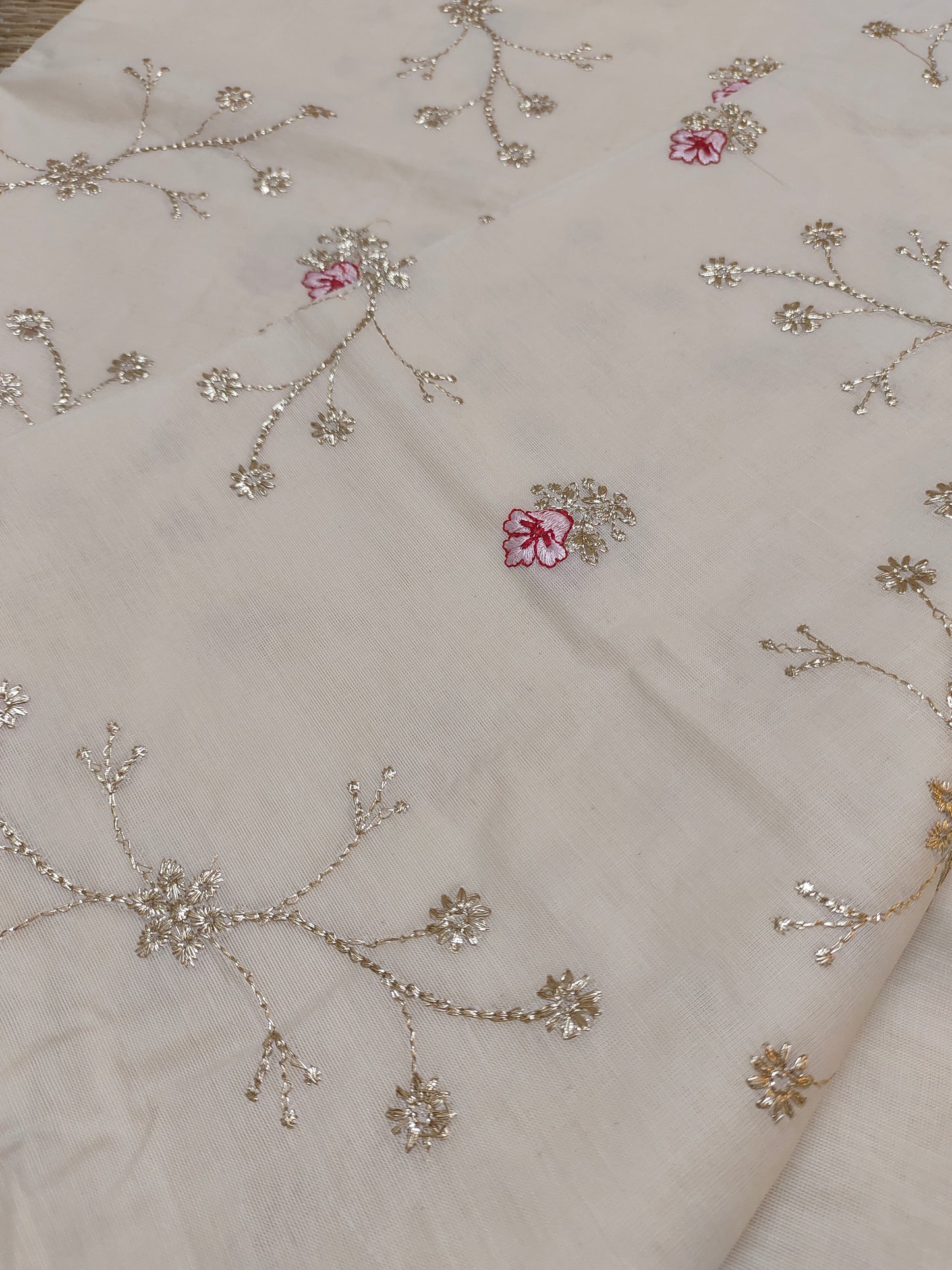 Pure cotton antique zari embroidery saree with running blouse