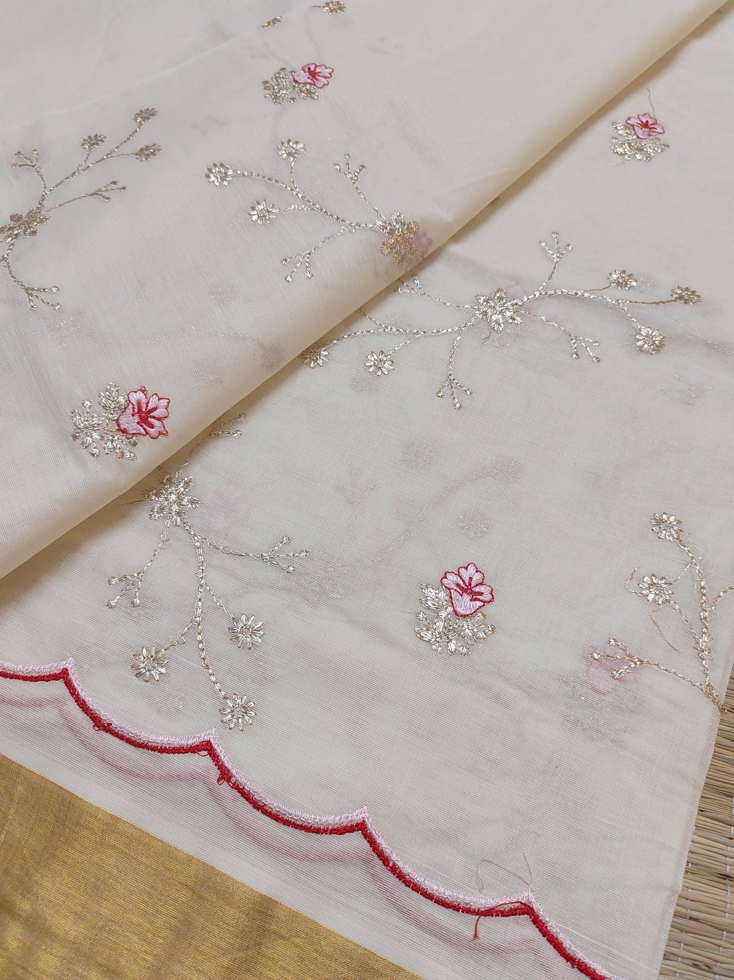 Pure cotton antique zari embroidery saree with running blouse