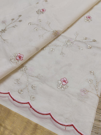 Pure cotton antique zari embroidery saree with running blouse