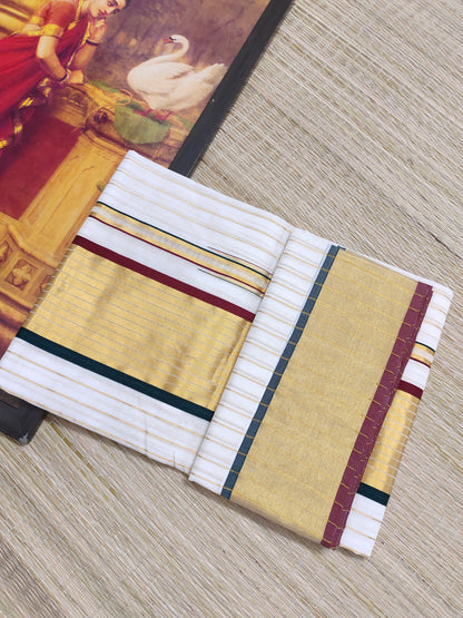Premium Zari Woven Handloom Saree With Full Body Stripes